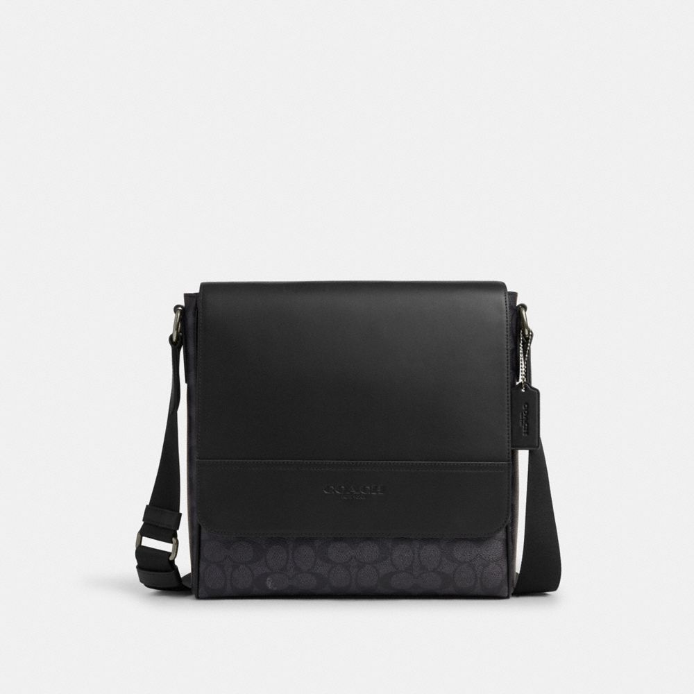 Coach Houston Map Bag In Signature Canvas Gunmetal Charcoal Black