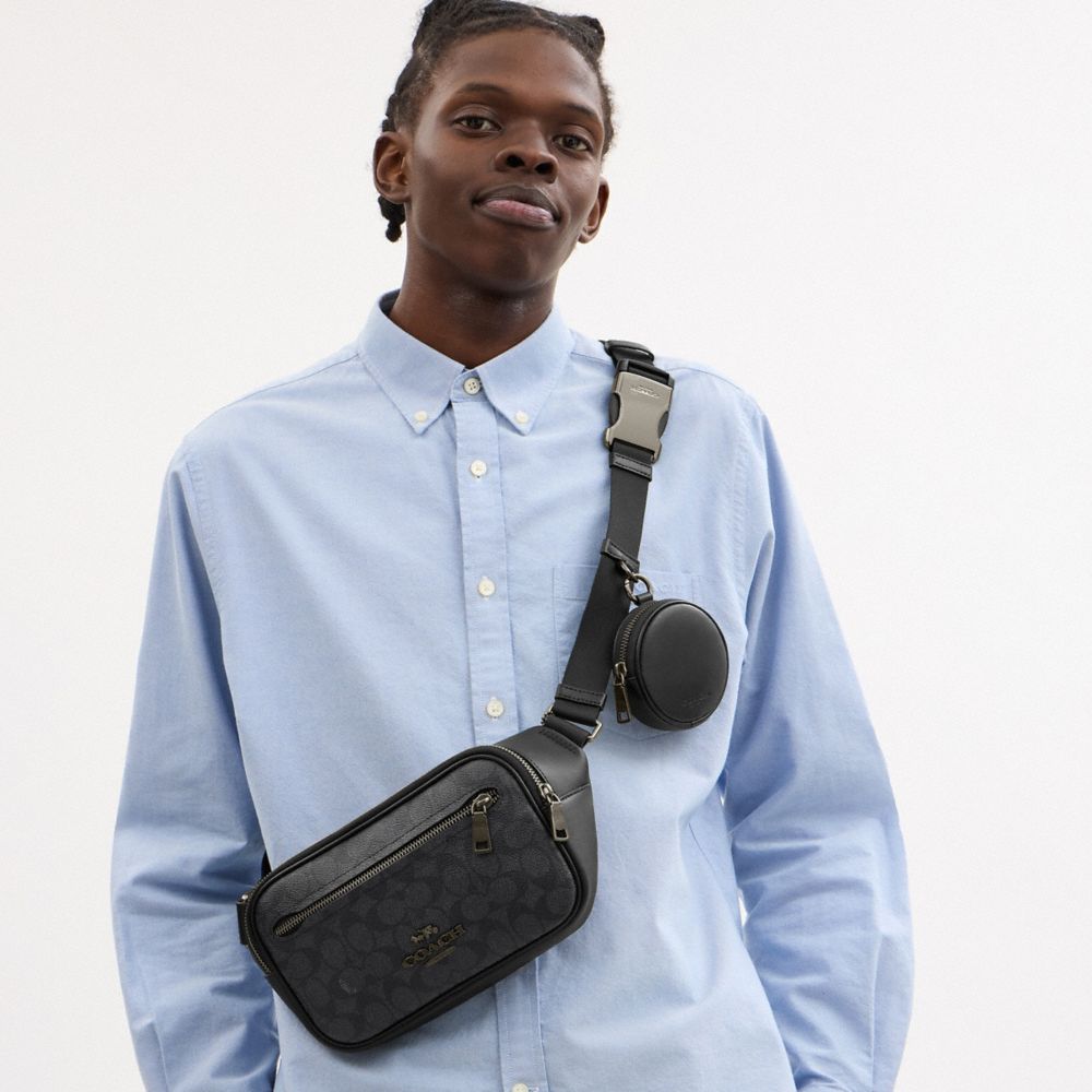 Coach Elias Belt Bag In Signature Canvas Gunmetal Charcoal Black