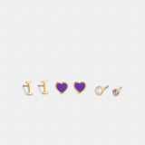 Coach I Initial Stud Earrings Set Gold Purple