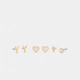 Coach Y Initial Stud Earrings Set Gold White