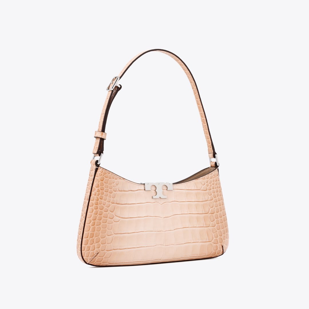 Tory Burch Eleanor Croc Embossed Slim Shoulder Bag Pale Blush