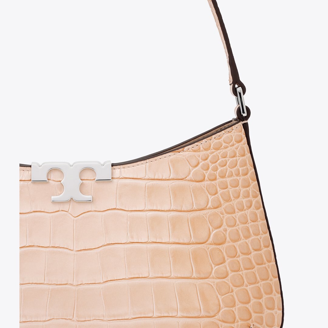 Tory Burch Eleanor Croc Embossed Slim Shoulder Bag Pale Blush