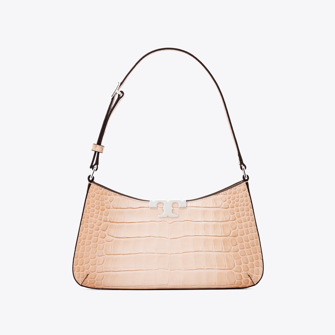 Tory Burch Eleanor Croc Embossed Slim Shoulder Bag Pale Blush