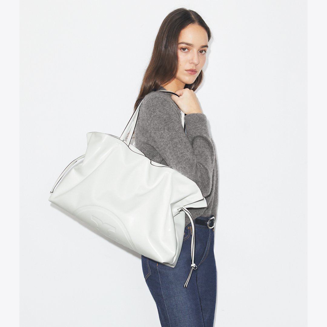 Tory Burch Ella natuura Drawstring Tote Bianco