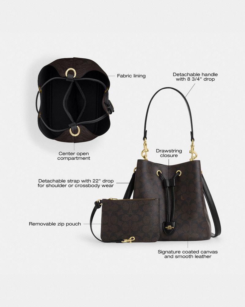 Coach Rowan Bucket Bag In Signature Canvas Gold Walnut Black