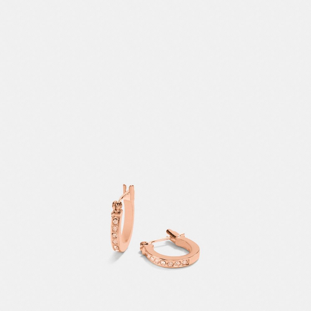 Coach Pave Signature Huggie Earrings Rose Gold