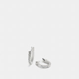 Coach Pave Signature Huggie Earrings Silver Black