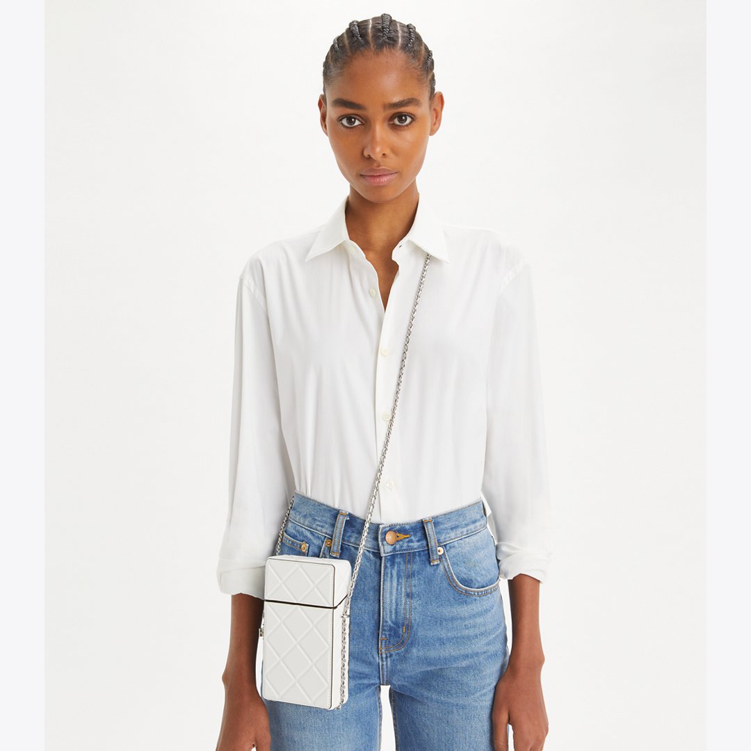 Tory Burch Fleming Phone Crossbody Blanc