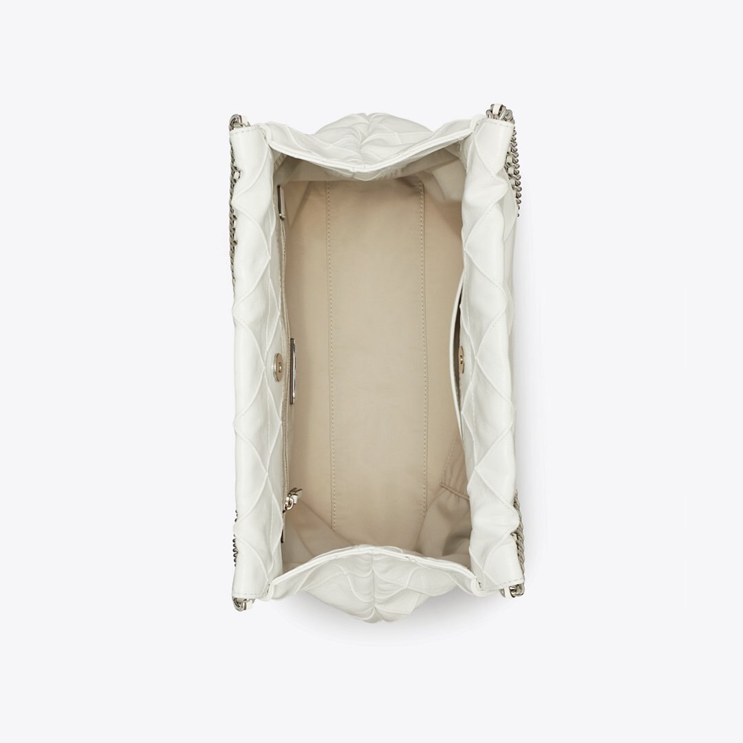 Tory Burch Fleming Soft Distressed Hobo Bag Blanc