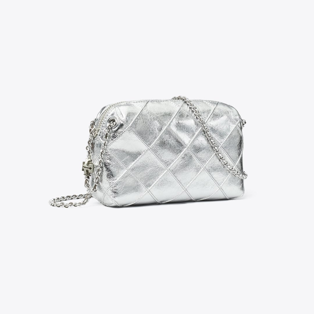 Tory Burch Fleming Soft Metallic Crossbody Bag Silver