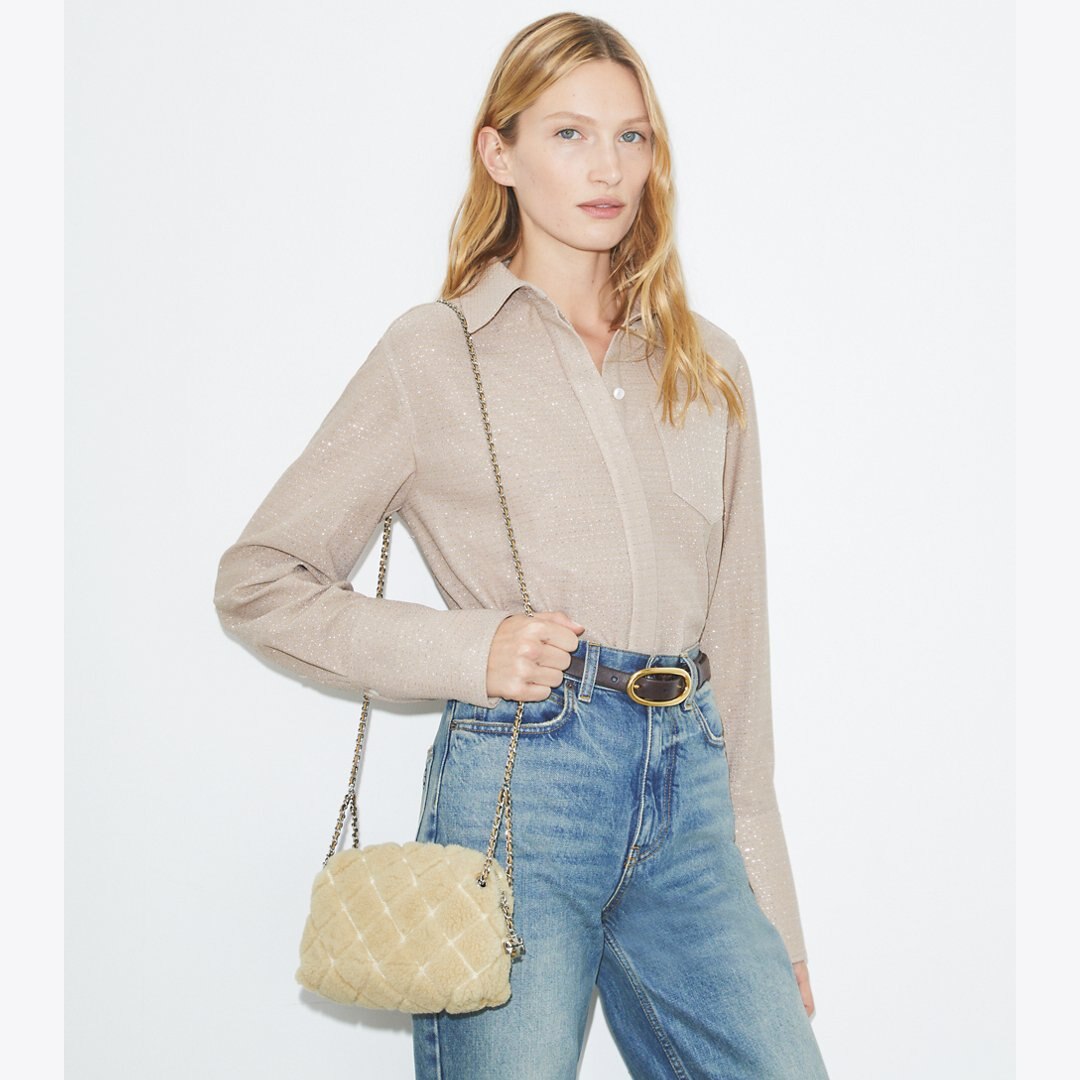Tory Burch Fleming Soft Shearling Crossbody Bag Ivory