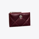 Tory Burch Kira Diamond Quilt Distressed Zip Card Case Dark Carmine