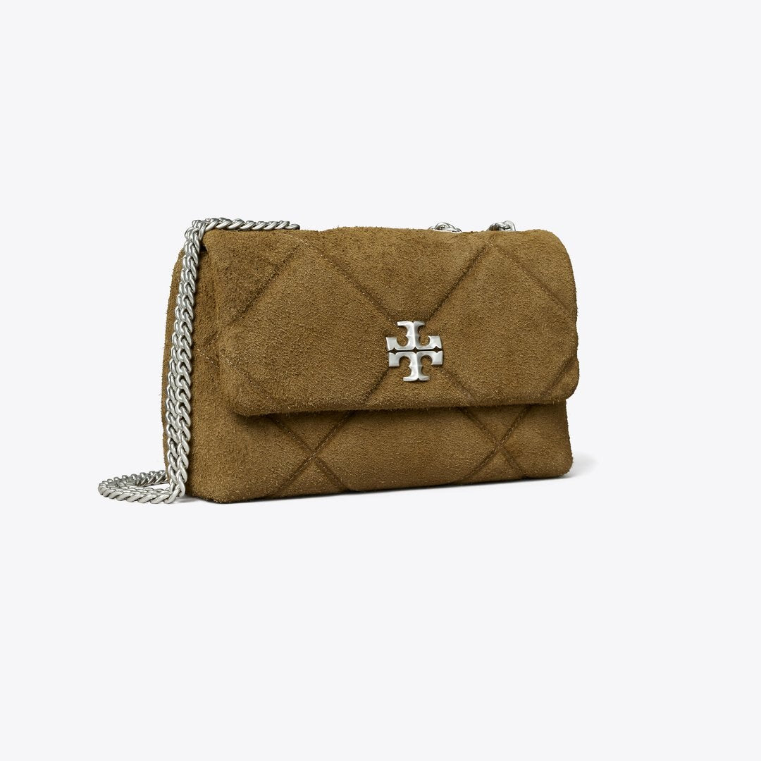 Tory Burch Kira Diamond Quilt Suede Shoulder Bag Deep Olive