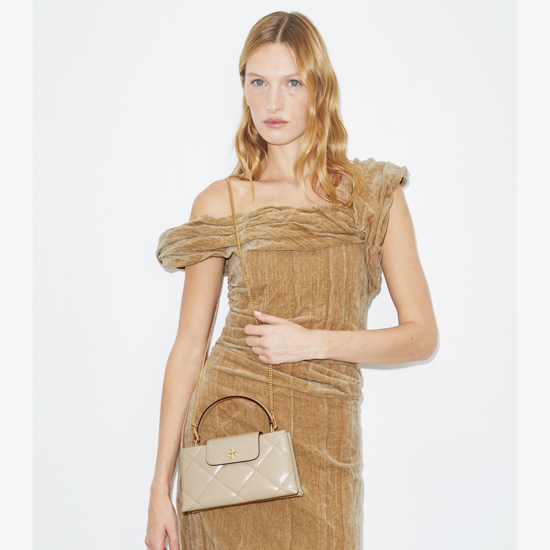 Tory Burch Kira Diamond Quilt Top-Handle Bag Light Stone