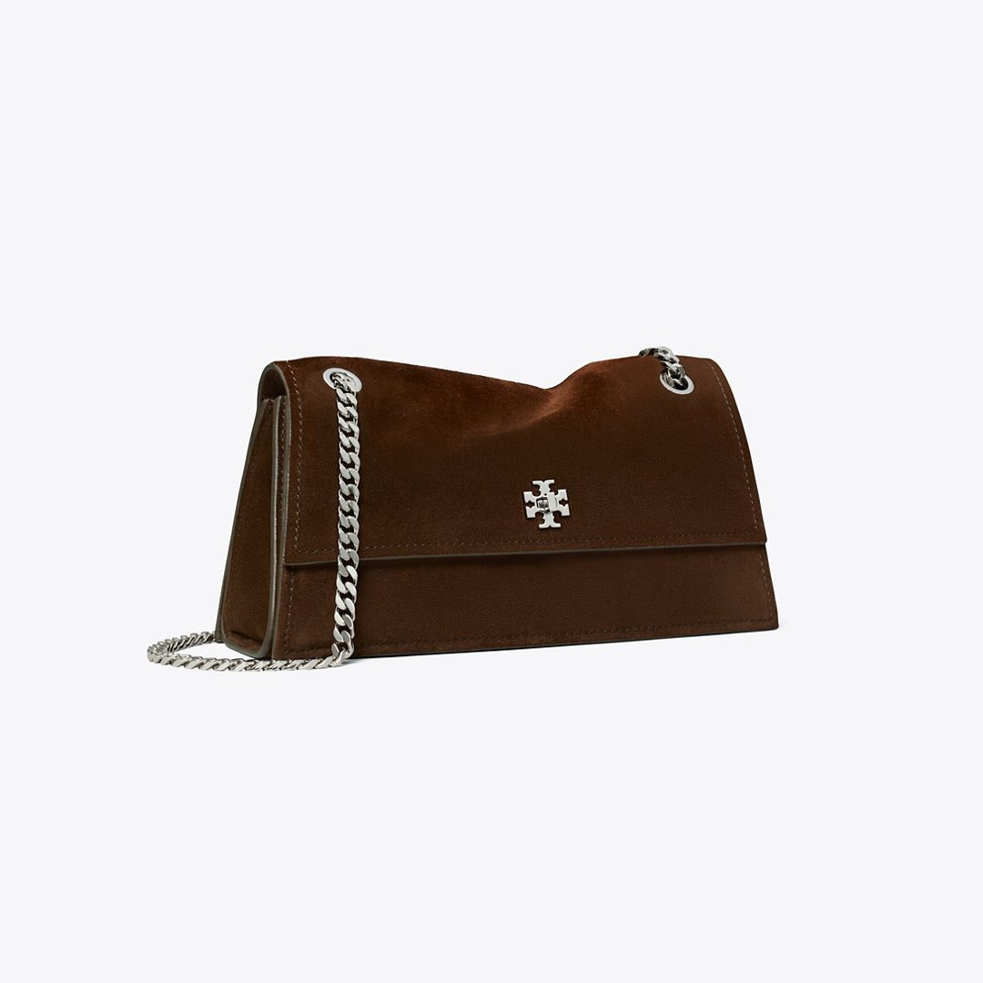 Tory Burch Kira Turnlock Suede Shoulder Bag Dark Cocoa