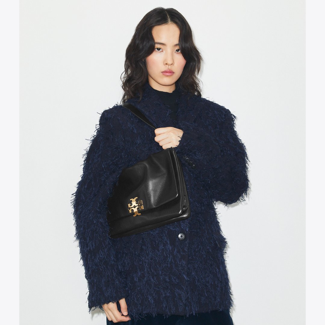 Tory Burch Large Charlie Runway Shoulder Bag BLACK/GOLD