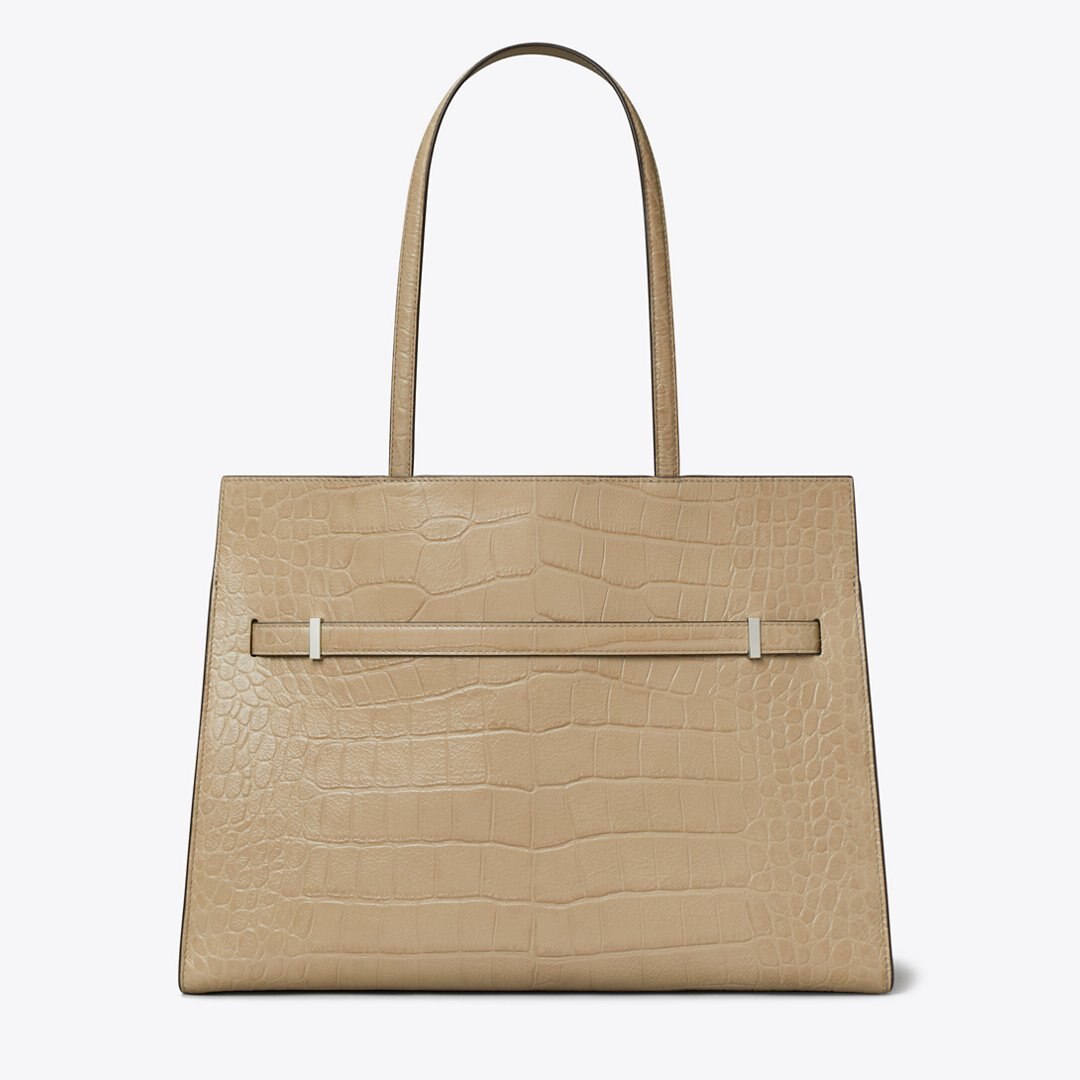 Tory Burch Lee Radziwill Embossed Tote Ginger Leaf