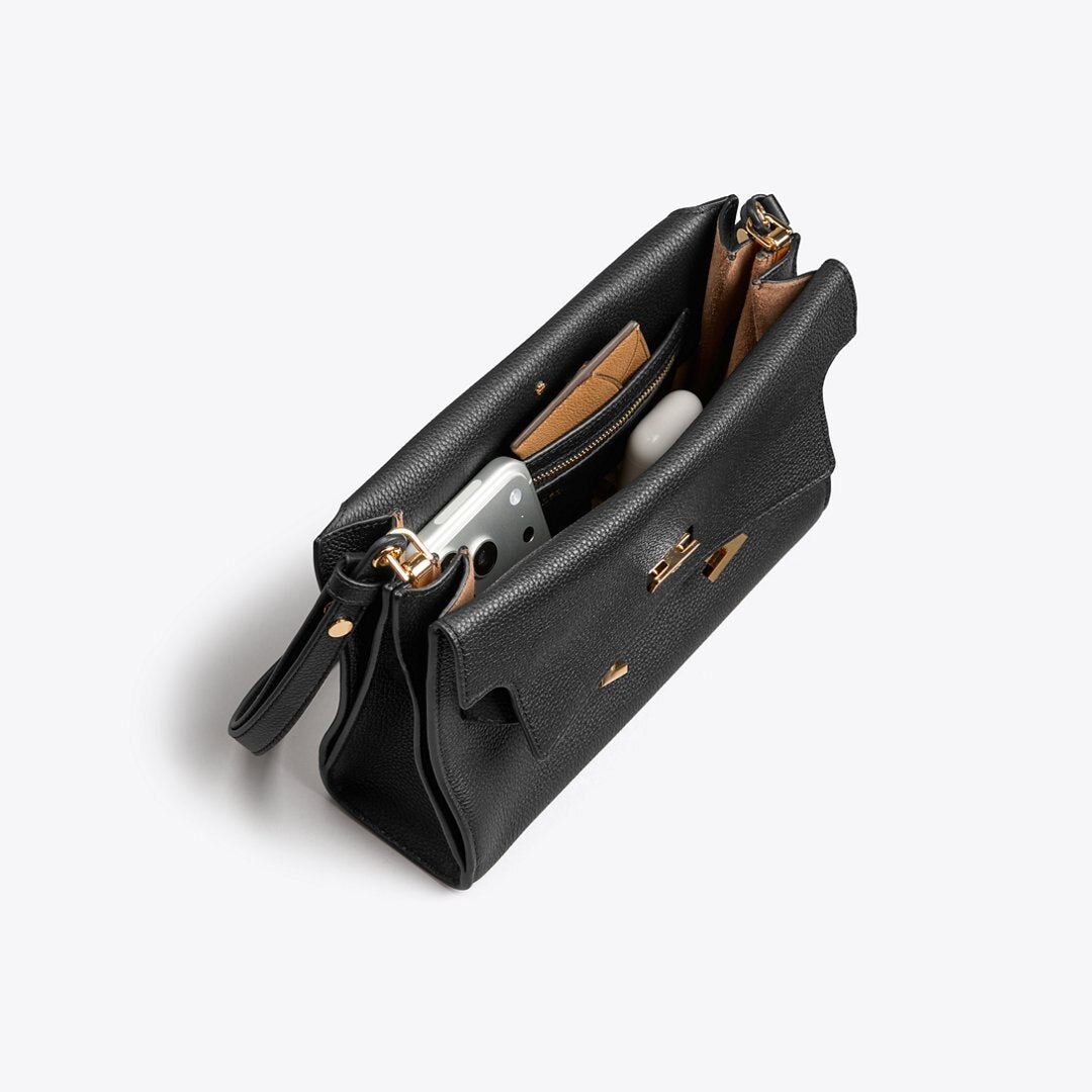 Tory Burch Lee Radziwill Pebbled Shoulder Bag Black