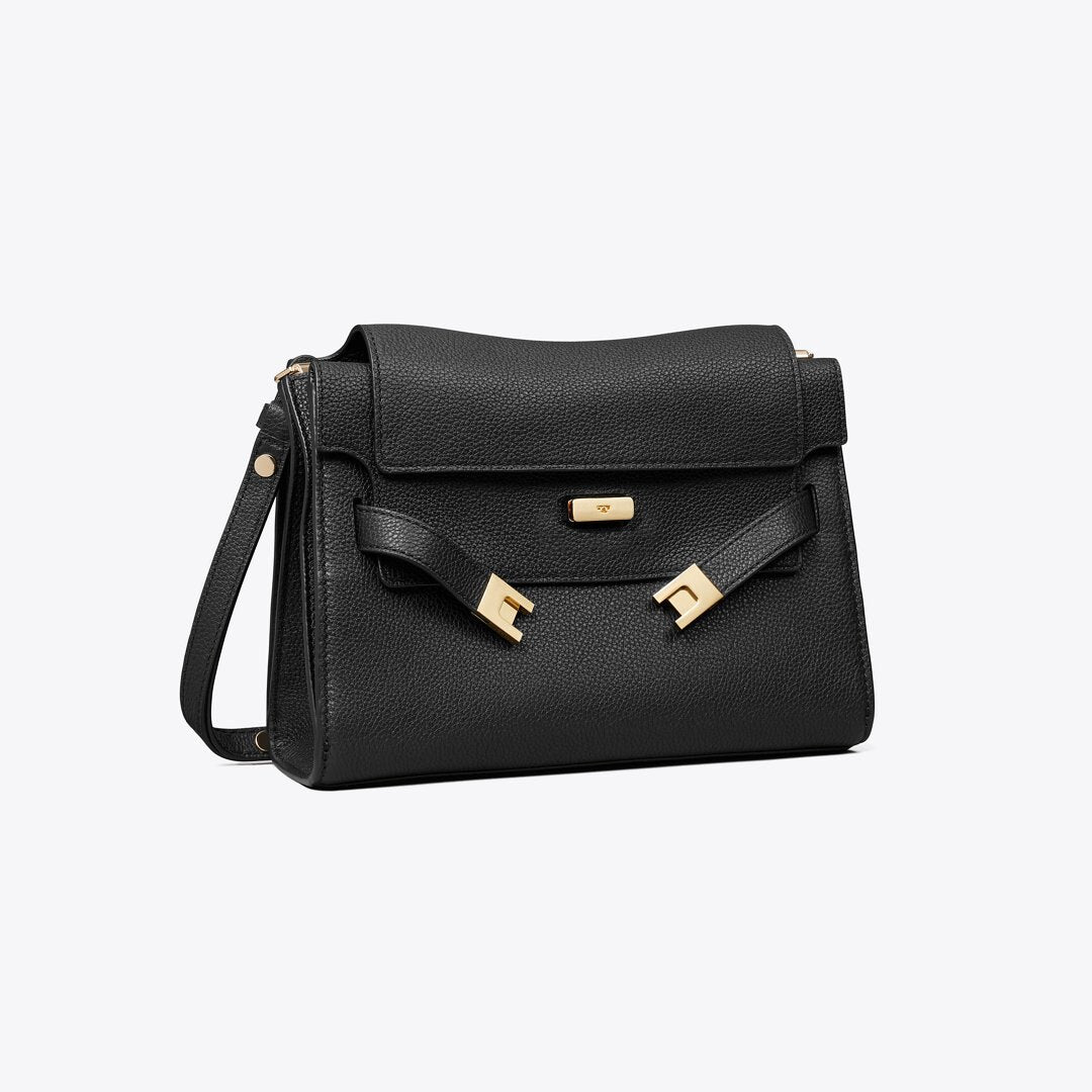 Tory Burch Lee Radziwill Pebbled Shoulder Bag Black