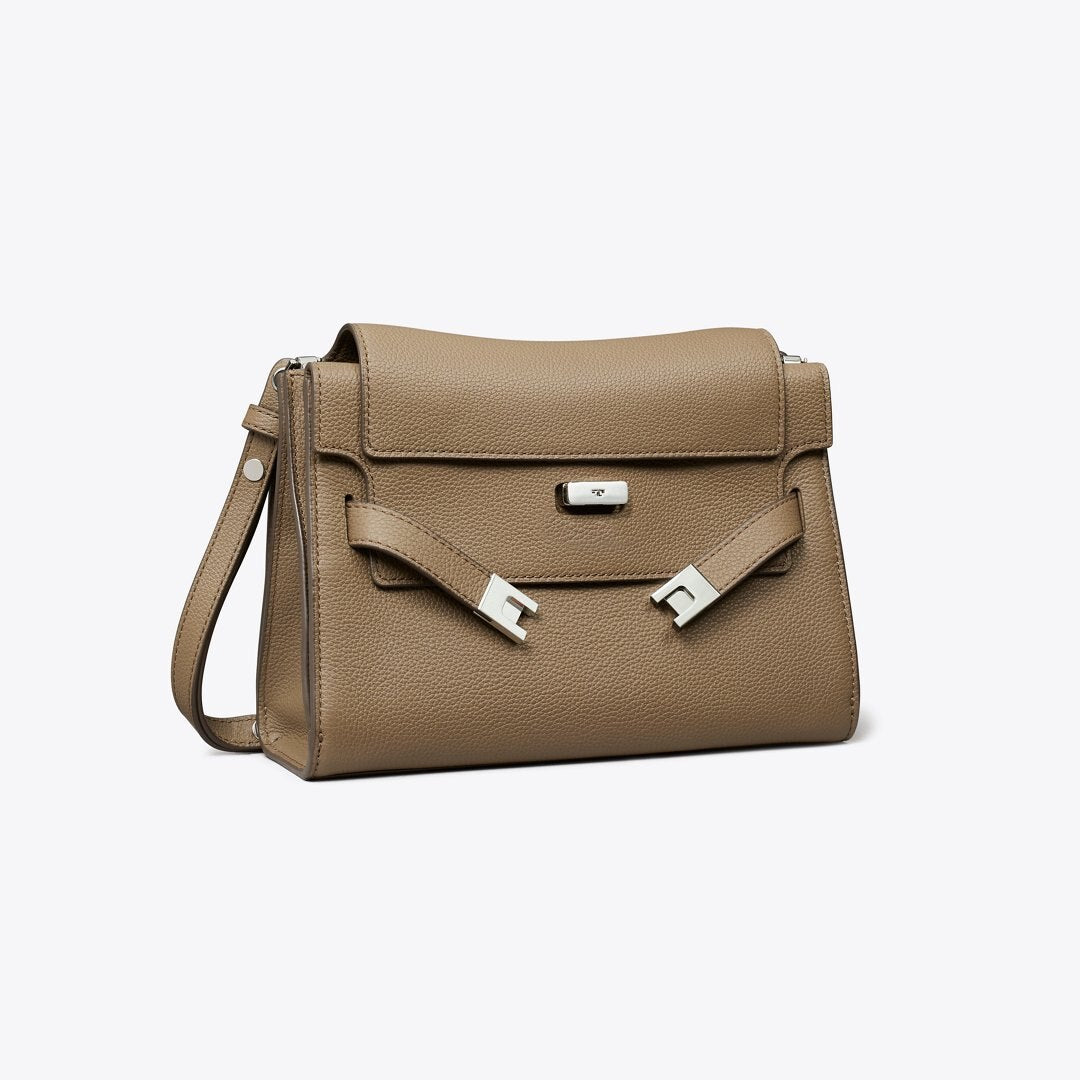 Tory Burch Lee Radziwill Pebbled Shoulder Bag Wild Mushroom