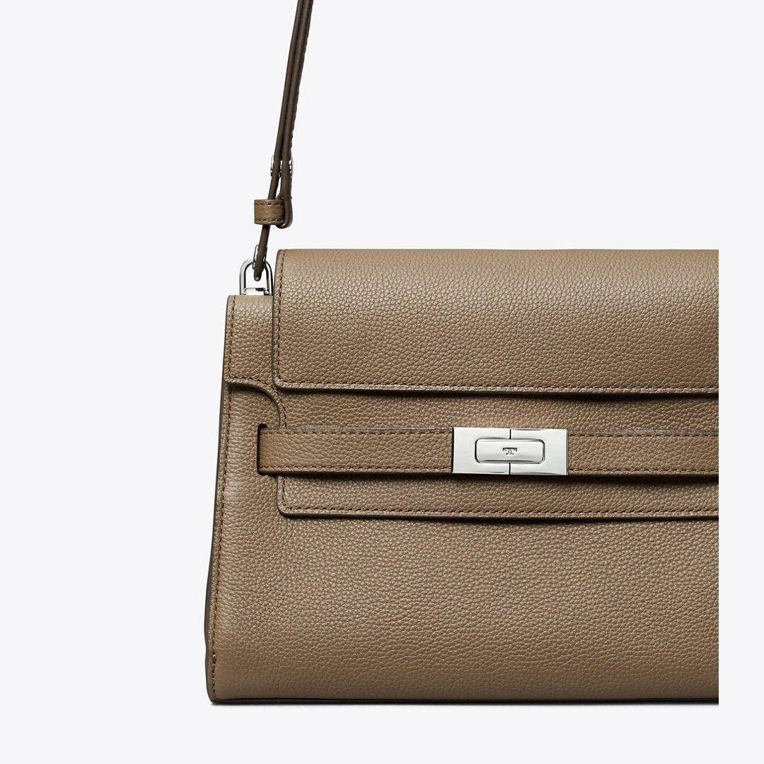 Tory Burch Lee Radziwill Pebbled Shoulder Bag Wild Mushroom