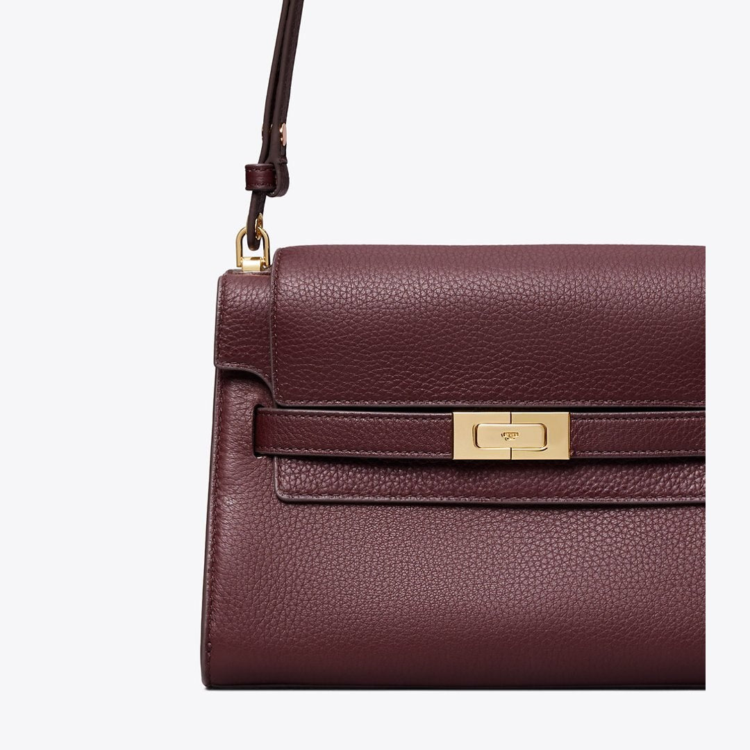 Tory Burch Lee Radziwill Pebbled Shoulder Bag Dark Carmine