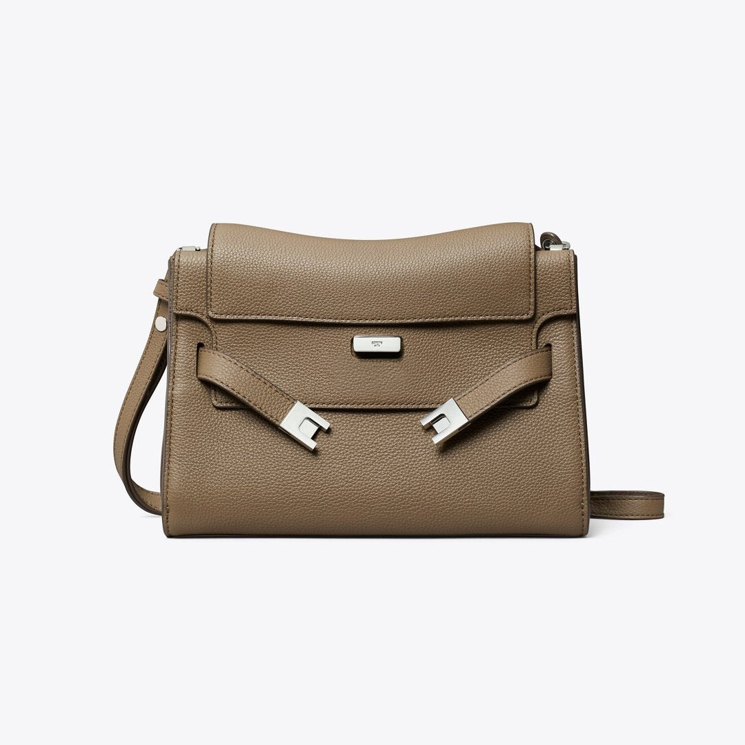 Tory Burch Lee Radziwill Pebbled Shoulder Bag Wild Mushroom