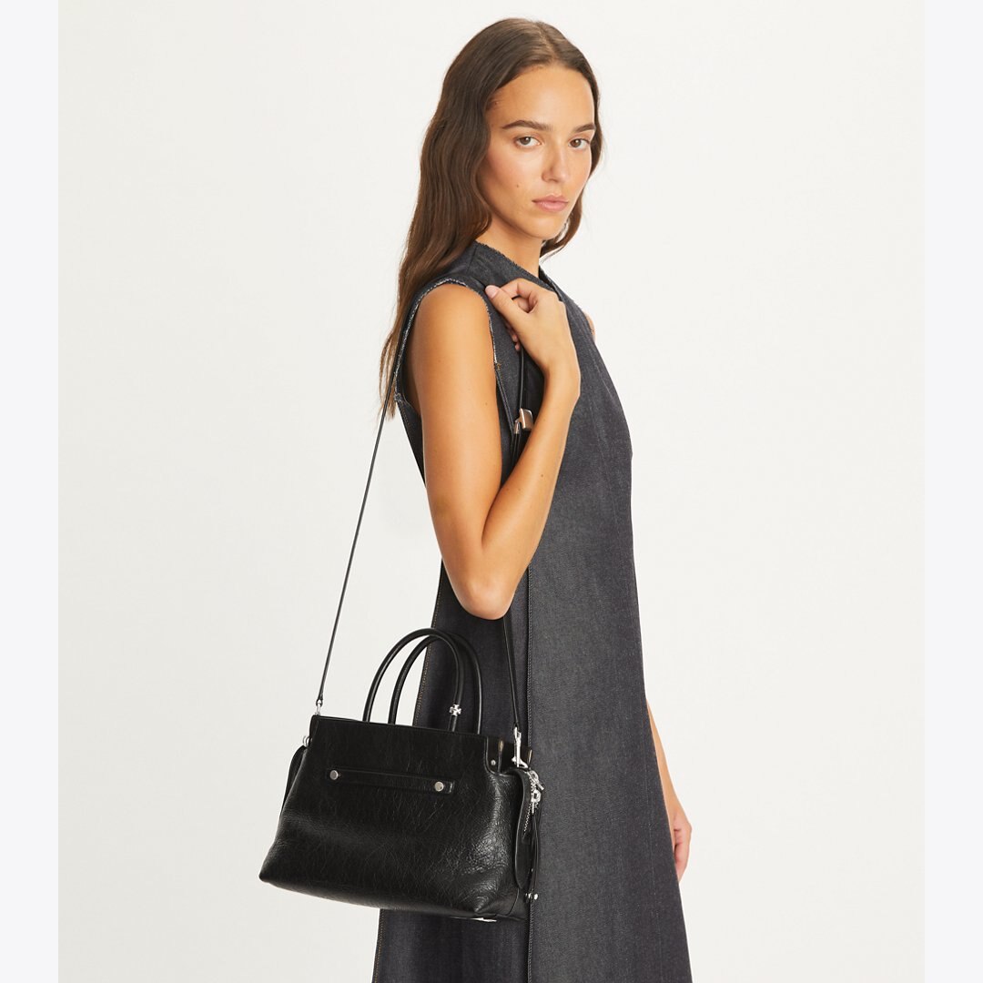 Tory Burch Mercer Distressed Satchel Black