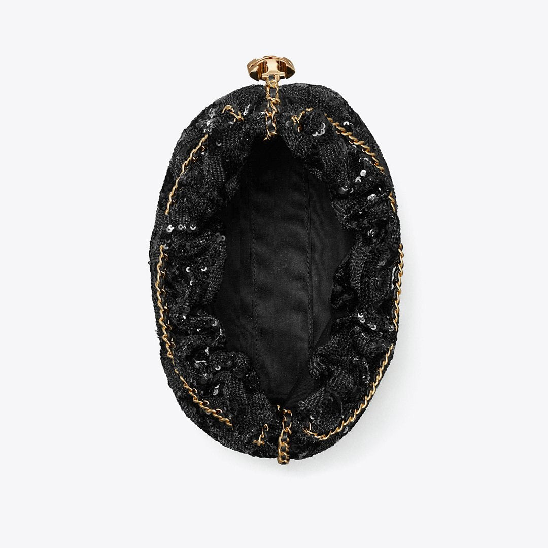Tory Burch Mini Fleming Sequin Hobo Bag Black