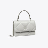 Tory Burch Mini Kira Diamond Quilt Charm Top-Handle Crossbody Gray