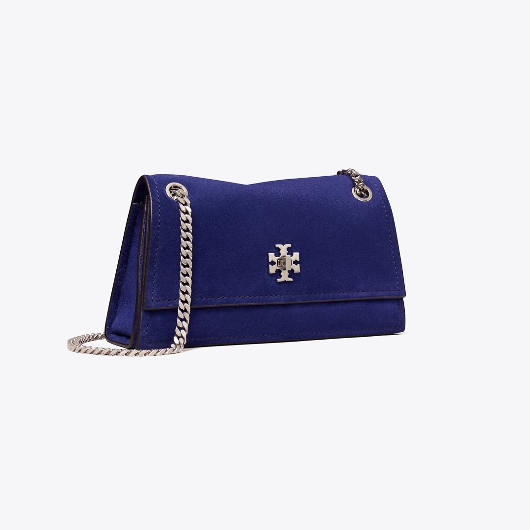 Tory Burch Mini Kira Turnlock Suede Shoulder Bag Ballpoint Blue
