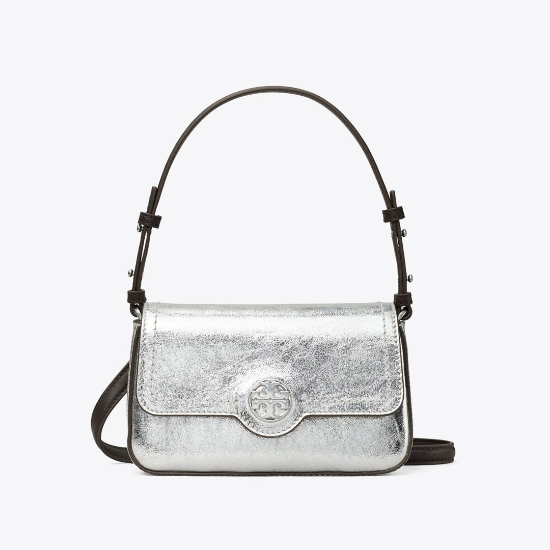 Tory Burch Mini Metallic Leather Shoulder Bag Silver