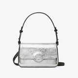 Tory Burch Mini Metallic Leather Shoulder Bag Silver