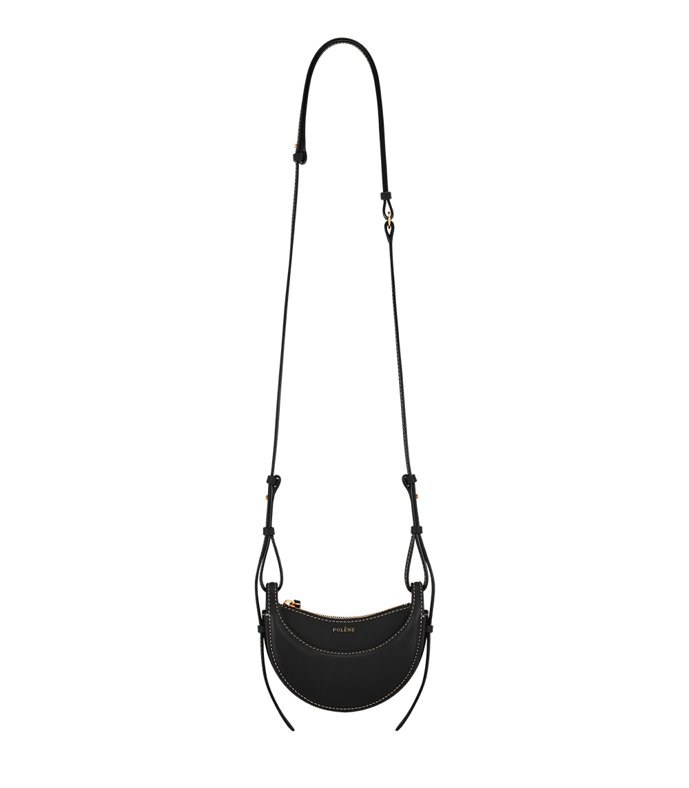 Polene Numéro Dix Micro - Smooth Black with Ecru Stitching