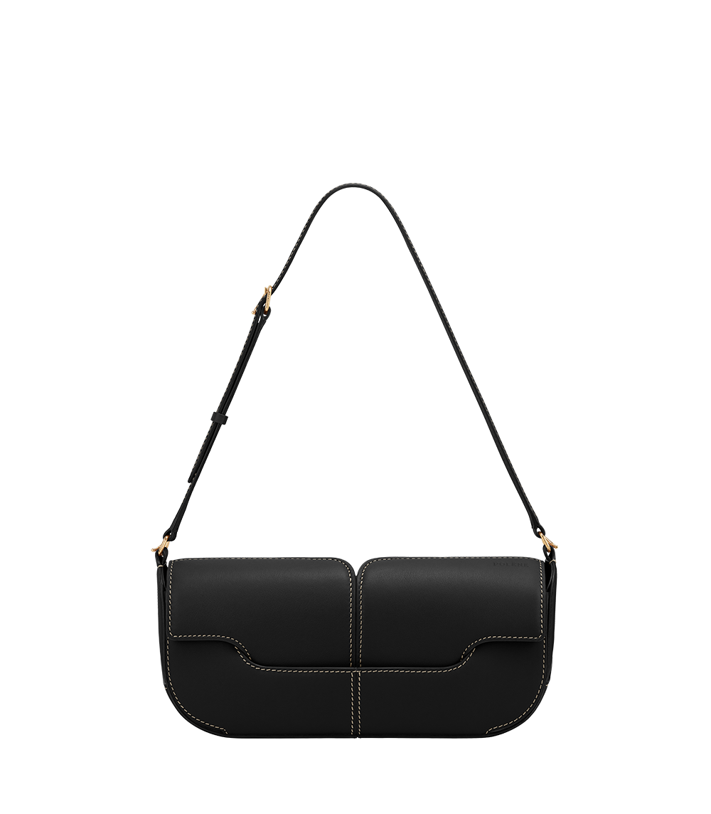 Polene Osmo Smooth Black with Ecru Stitching