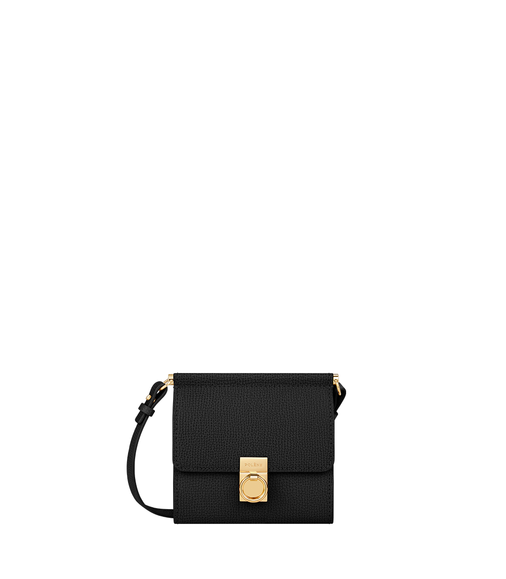 Polene Numero Sept Crossbody Wallet Textured Black