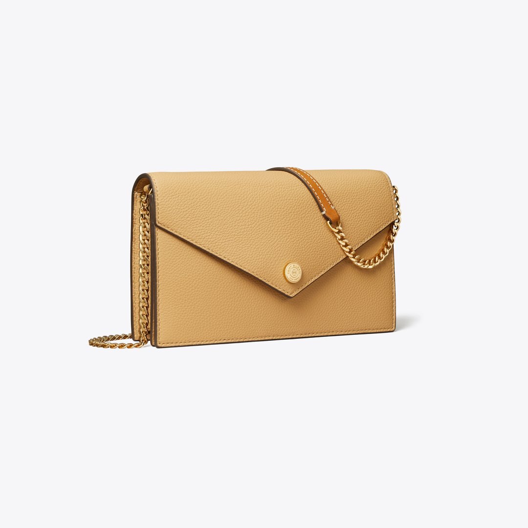 Tory Burch Pebble Envelope Chain Wallet Biscotti