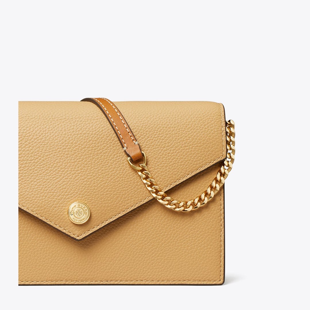 Tory Burch Pebble Envelope Chain Wallet Biscotti
