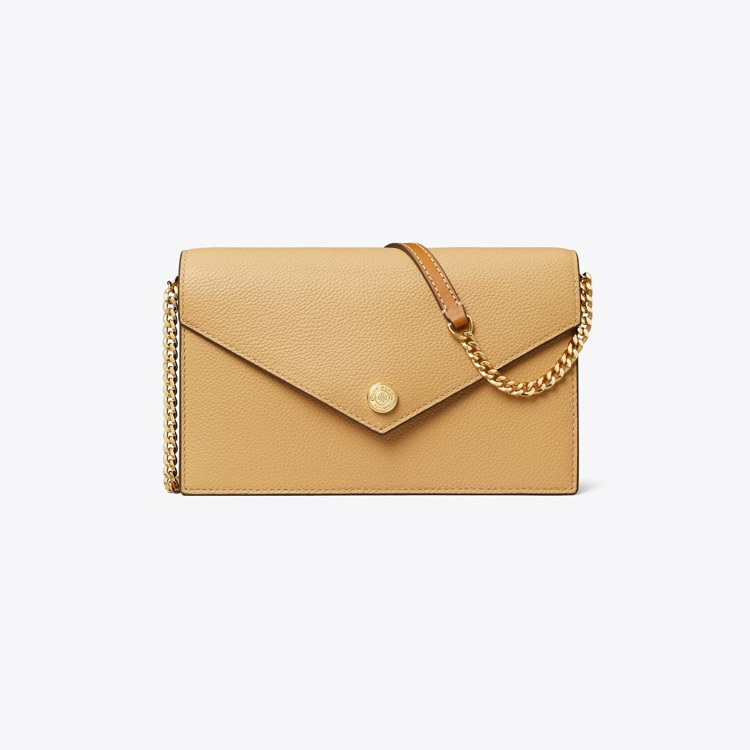 Tory Burch Pebble Envelope Chain Wallet Biscotti