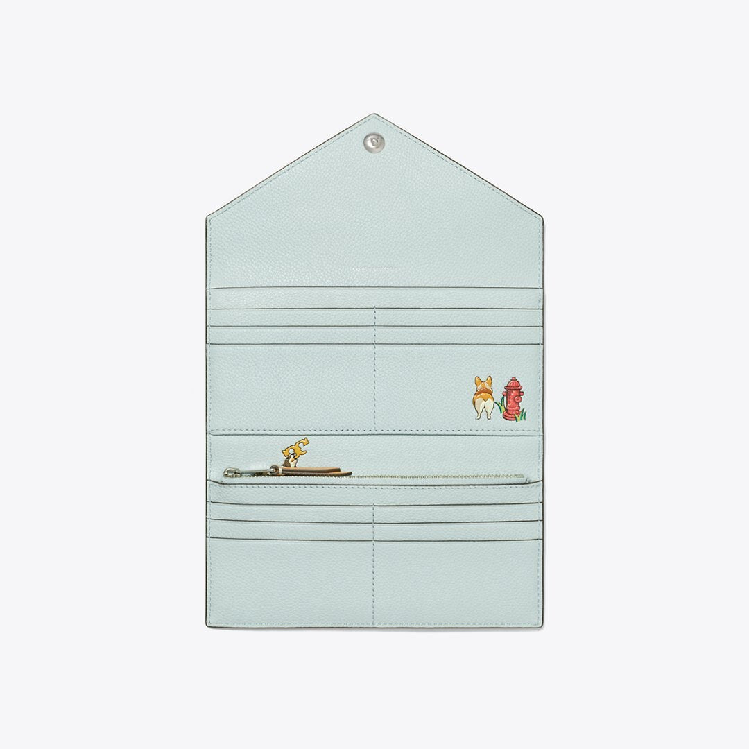Tory Burch Pebbled Envelope Wallet Sea