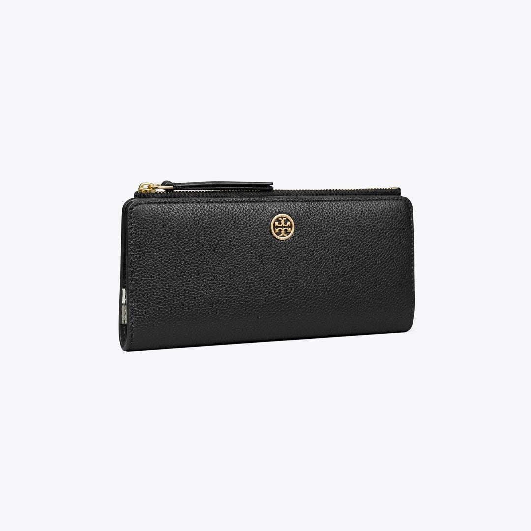 Tory Burch Robinson Pebbled Zip Slim Wallet Black
