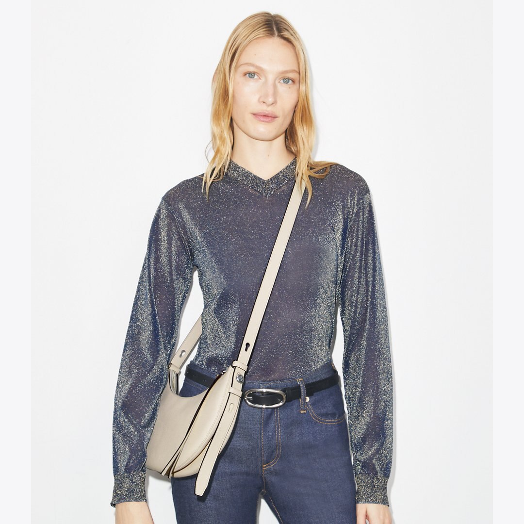 Tory Burch Romy Half Moon Bag Light Cream