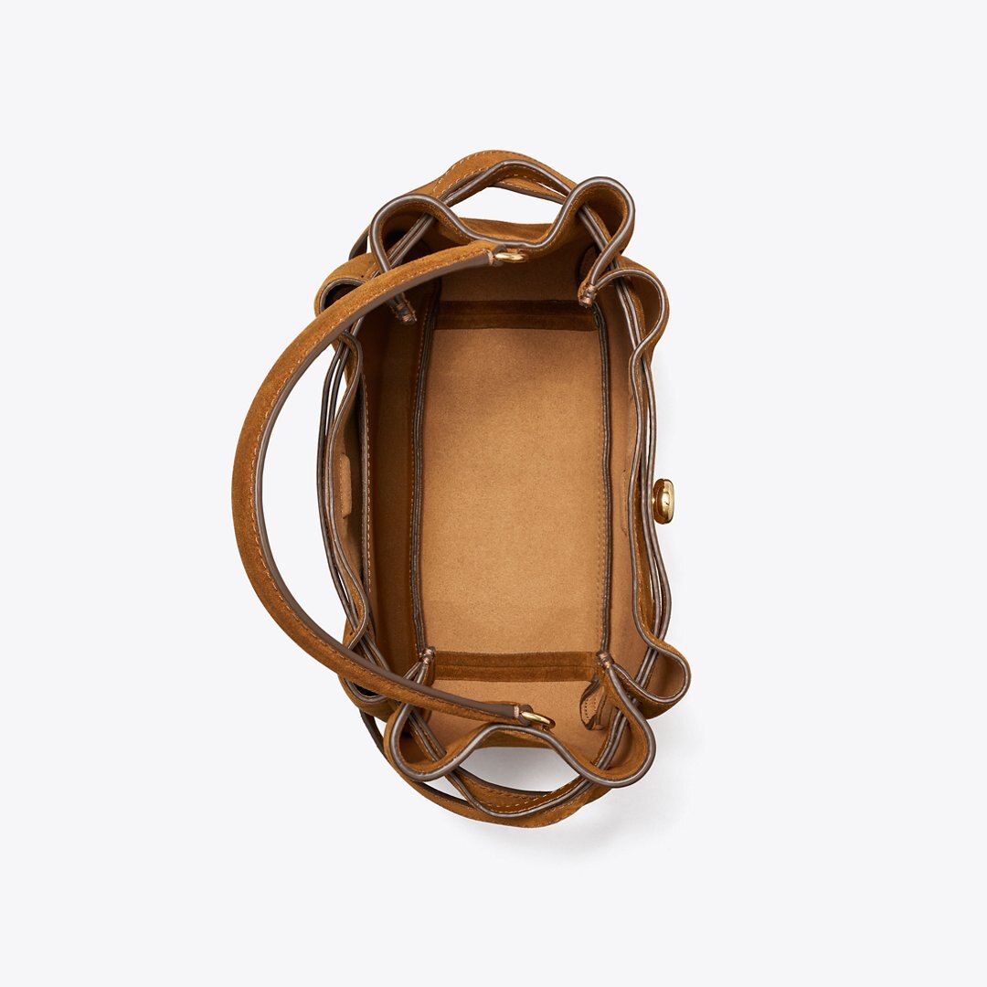 Tory Burch Romy Suede Bucket Bag Cognac