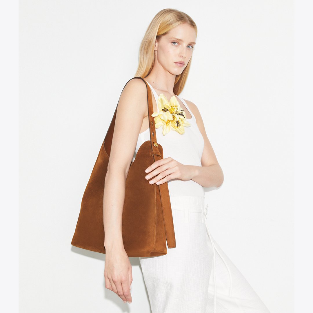 Tory Burch Romy Suede Hobo Bag Caramel