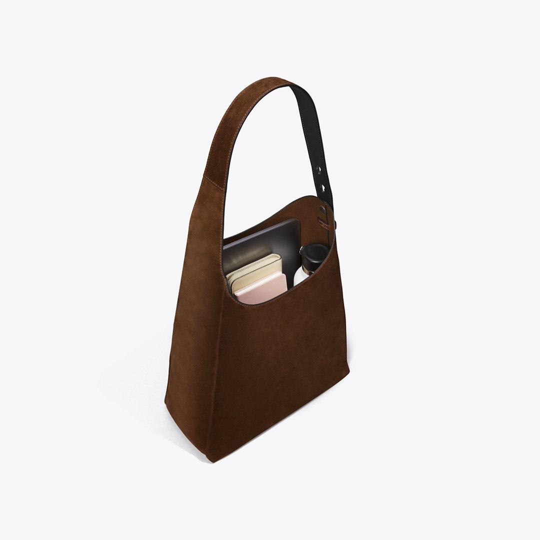 Tory Burch Romy Suede Hobo Bag Dark Cocoa