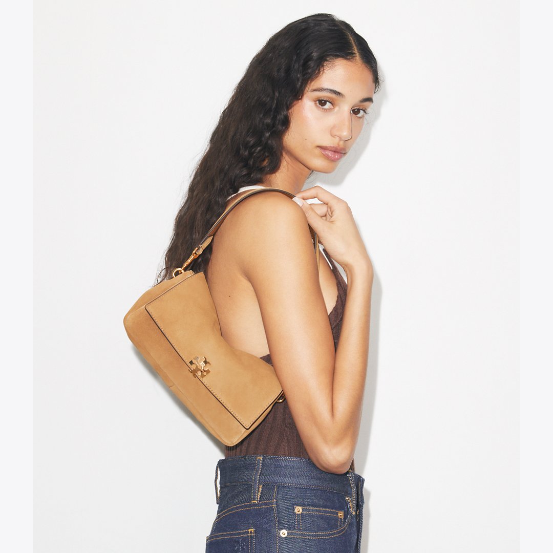 Tory Burch Small Charlie Suede Shoulder Bag Toffee