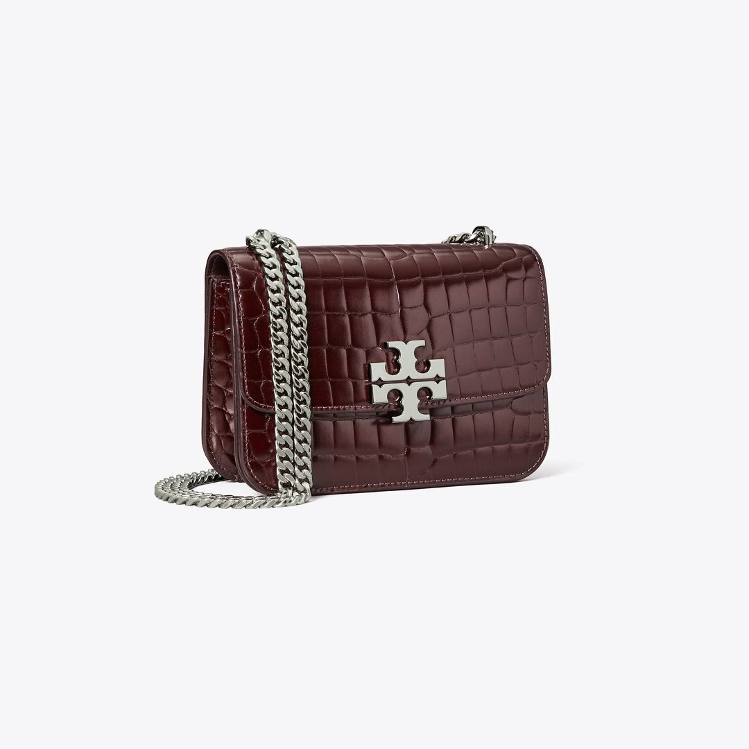 Tory Burch Small Eleanor Croc-Embossed Shoulder Bag Deep Burgundy