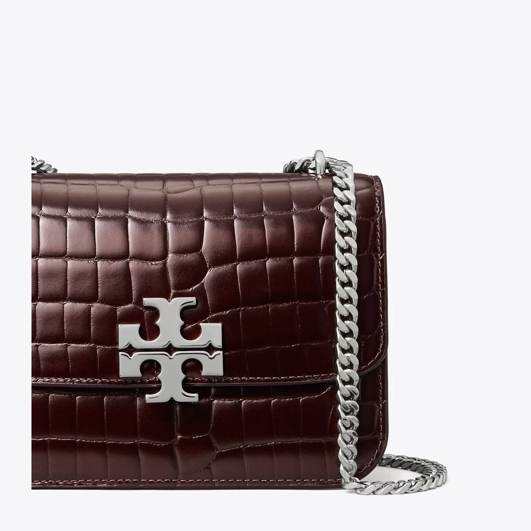 Tory Burch Small Eleanor Croc-Embossed Shoulder Bag Deep Burgundy
