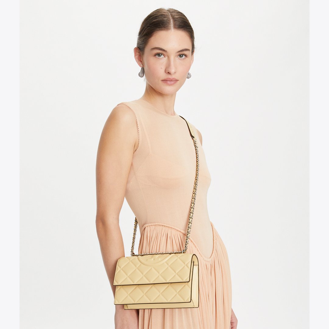 Tory Burch Small Fleming Shoulder Bag Vanilla Soft Serve