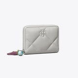 Tory Burch Small Kira Diamond Quilt Charm Zip-Around Wallet Gray